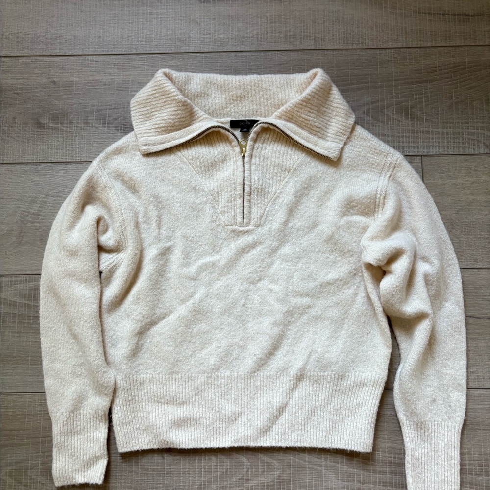 J. Crew Merino Wool Cream Quarter Zip Sweater - Picture 2 of 8